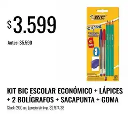 Supermercados Tadicor Bic kit escolar económico + lápices + 2 bolígrafos + sacapunta + goma oferta
