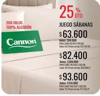 Supermercados Tadicor Cannon juego sábanas oferta