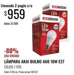 Super MAMI Akai lampara bulbo a60 10w e27 oferta