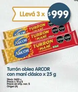 Supermercados Buenos Días Arcor turron con mani clasico oferta