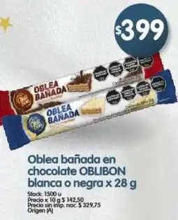 Supermercados Buenos Días Oblea bananada en chocolate OBLIBON blanca o negra oferta