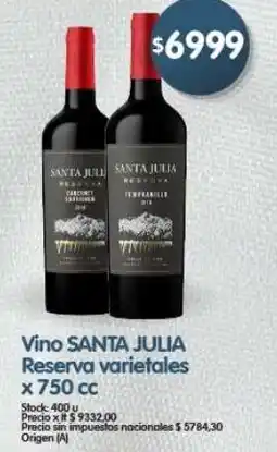 Supermercados Buenos Días Santa julia vino reserva varietales oferta
