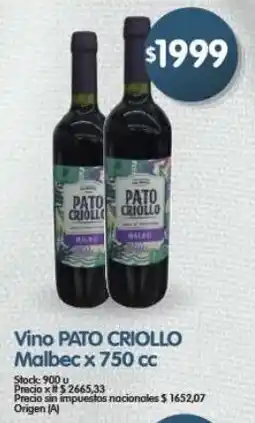 Supermercados Buenos Días Pato criollo vino malbec oferta