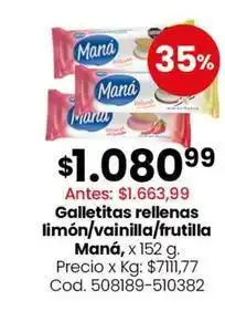 Coto Mana - galletitas rellenas lim uevo/vainilla/frutilla oferta