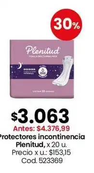 Coto Plenitud - protectores incontinencia, x 20 u. cod. 523369 oferta
