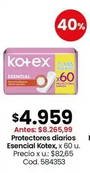 Coto Kotex - protectores diarios esencial x 60 u oferta
