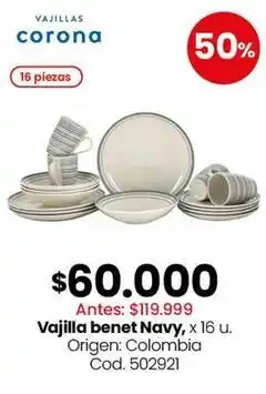 Coto Corona - vajilla benet navy, x 16 u. cod. 502921 oferta