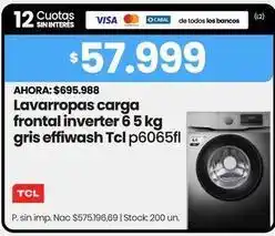 Changomas Tcl - lavarropas carga frontal inverter 6 5 kg gris effiwashtcl p6065fl oferta