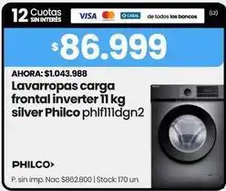 Changomas Philco - lavarropas carga frontal inverter 11 kg silver phlf111ldgn2 oferta