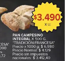 Carrefour Tradición francesa pan campesino integral oferta