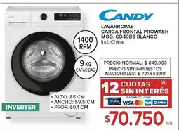 Carrefour Candy lavarropas carga frontal prowash mod. gd49b8 blanco oferta