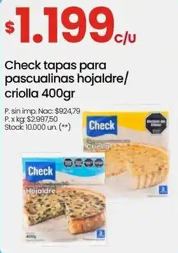 Punto Mayorista Check tapas para pascualinas hojalde/criolla 400gr oferta