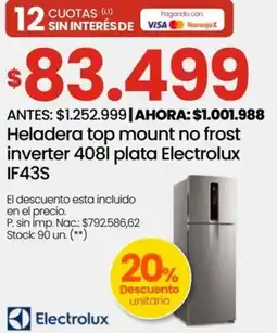 Punto Mayorista Electrolux heladera top mount no frost inverter 408l plata oferta