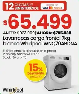 Punto Mayorista Whirlpool lavarropas carga frontal blanco oferta