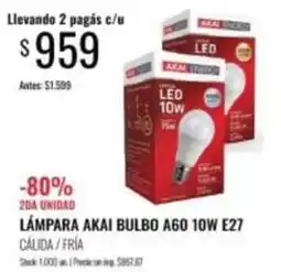 Supermercados Tadicor Lámpara akai bulbo a60 10w e27 oferta