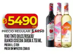Supermercados DIA Tardia vino tinto dulce/rosado/ blanco cosecha oferta