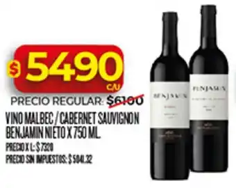 Supermercados DIA Benjamin nieto vino malbec/cabernet sauvignon oferta