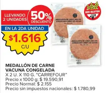 Carrefour Carrefour medallón de carne vacuna congelada oferta