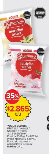 Carrefour La serenisima yogur bebible frutilla/vainilla oferta