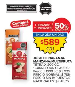 Carrefour Carrefour classic jugo de naranja manzana multifruta oferta