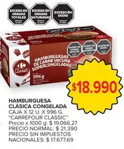 Carrefour Carrefour classic hamburguesa clásica congelada oferta