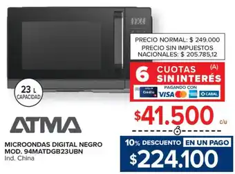 Carrefour Atma microondas digital negro oferta