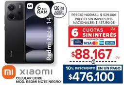 Carrefour Xiaomi celular libre mod. redmi note negro oferta