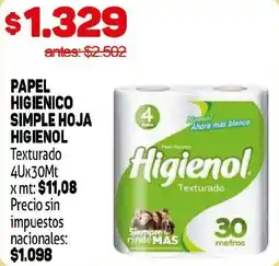 Makro Higienol papel higienico simple hoja texturado oferta