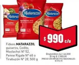 Cooperativa Obrera Matarazzo - fideos guiseros, codito, mostachol n° 52, penne rigate n° 48 o tirabuzón n° 28 oferta