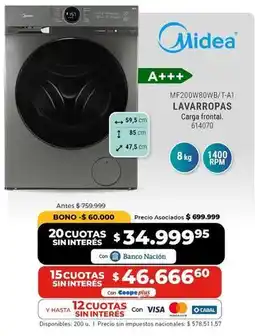Cooperativa Obrera Midea - lavarropas carga frontal mf200wbdwb/t-a1 oferta