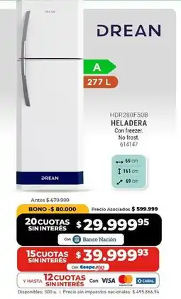 Cooperativa Obrera Drean - heladera hdr280f50b oferta