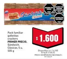 Cooperativa Obrera Sol - galletitas crackers sándwich clásicas oferta