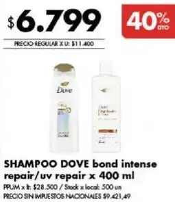 Disco Dove shampoo bond intense repair/uv repair oferta