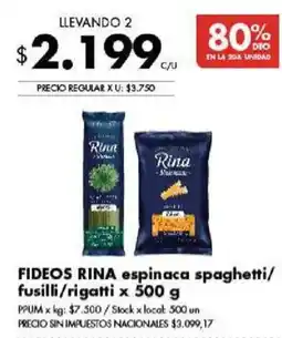 Disco Rina fideos espinaca spaghetti/fusilli/rigatti oferta