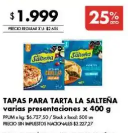 Disco La salteña tapas para tarta oferta