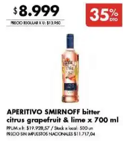 Disco Smirnoff aperitivo bitter citrus grapefruit & lime oferta