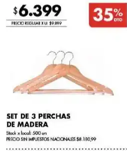 Disco Set de 3 perchas de madera oferta