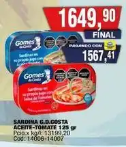 Maxiconsumo Gomes da costa - aceite-tomate 125 gr oferta