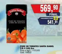 Maxiconsumo Santa isabel - pure de tomates santa isabel t/b x 520 grs oferta