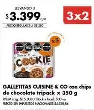 Disco Galletitas cuisine & co con chips de chocolate tripack oferta