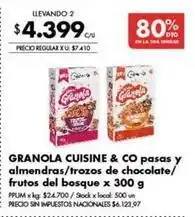 Disco Granola cuisine & co pasas y almendras/trozos de chocolate/frutos del bosque x 300 g oferta