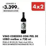 Disco Vino corder o con piel de lobo malbec x 750 ml oferta
