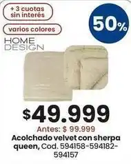 Coto Velvet - acolchado velvet con sherpa queen, cod. 594158-594182-594157 oferta