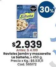 Coto La salteña - ravioles jamón y mozzarella oferta