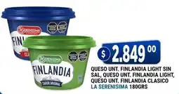 Supermercados Mayor La serenisima queso unt. finlandia light sin sal, queso unt. finlandia light, queso unt. finlandia clasico oferta