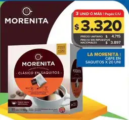 Carrefour Maxi Morenita cafe en saquitos oferta