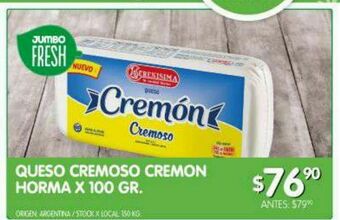 Jumbo Queso cremoso cremon horma x 100g oferta
