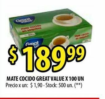 Punto Mayorista mate cocido great value x 100 un oferta