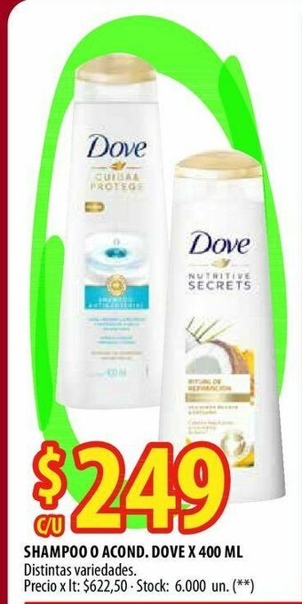 Punto Mayorista Shampoo o acond. dove x 400 ml oferta