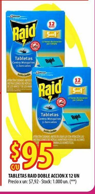 Punto Mayorista Tabletas raid doble accion x 12 un oferta